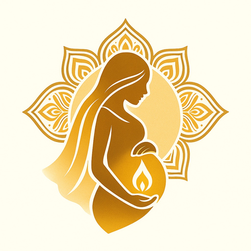 Mother meditating with golden womb light